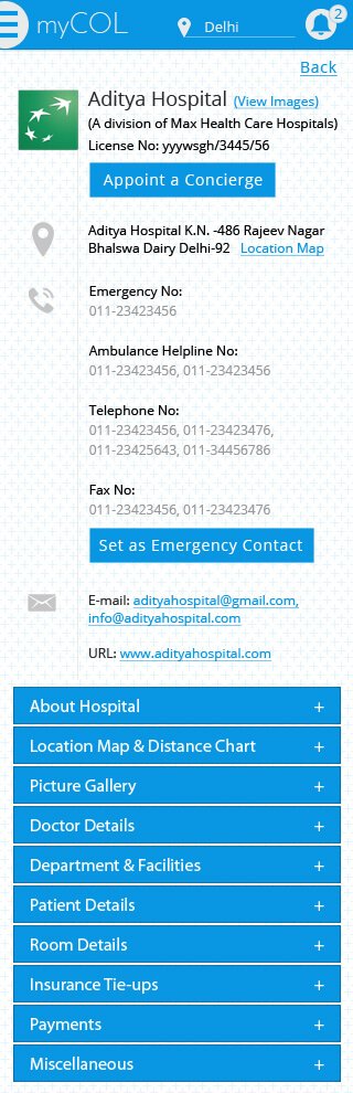 Hospital Details - MyCol Mobile App
