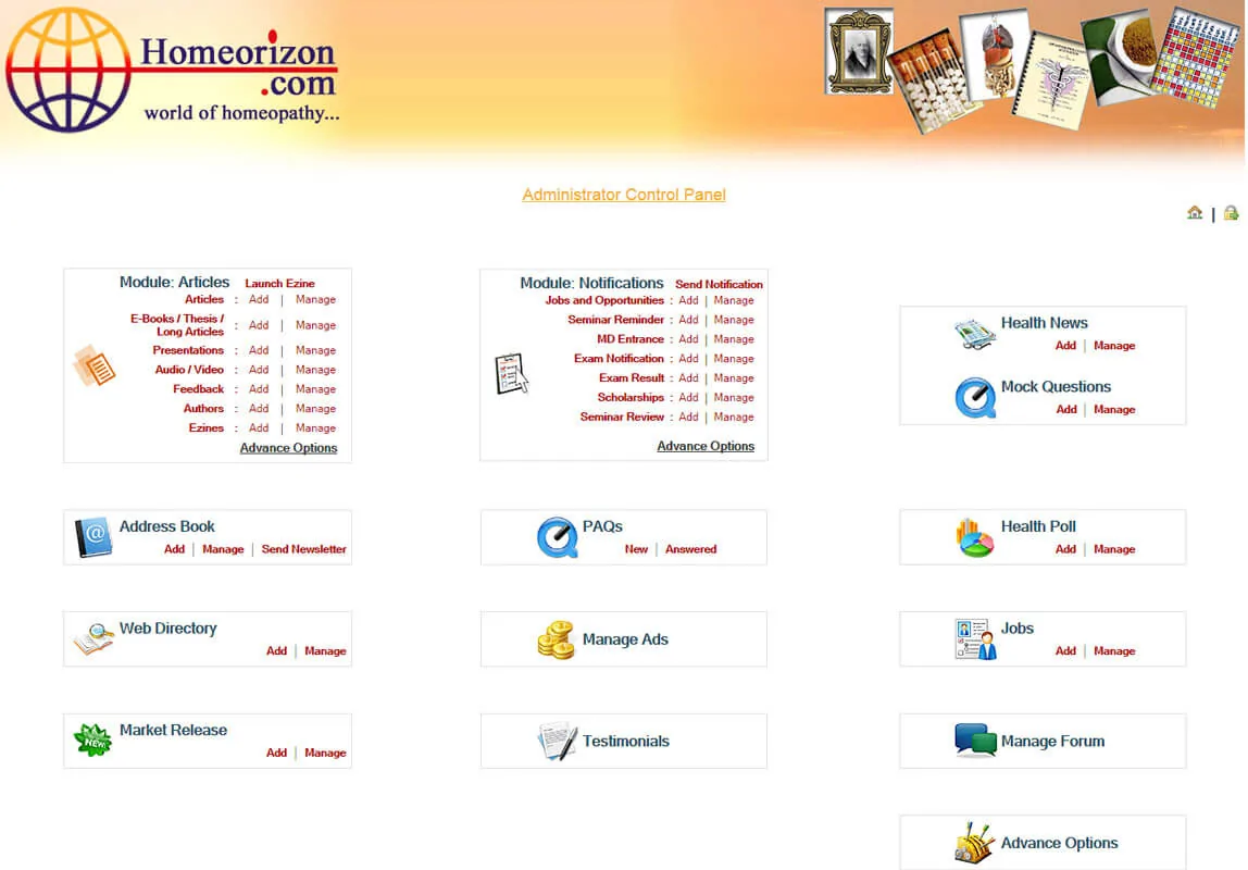 Custom CMS Admin Panel Homepage Design - Homeorizon.com