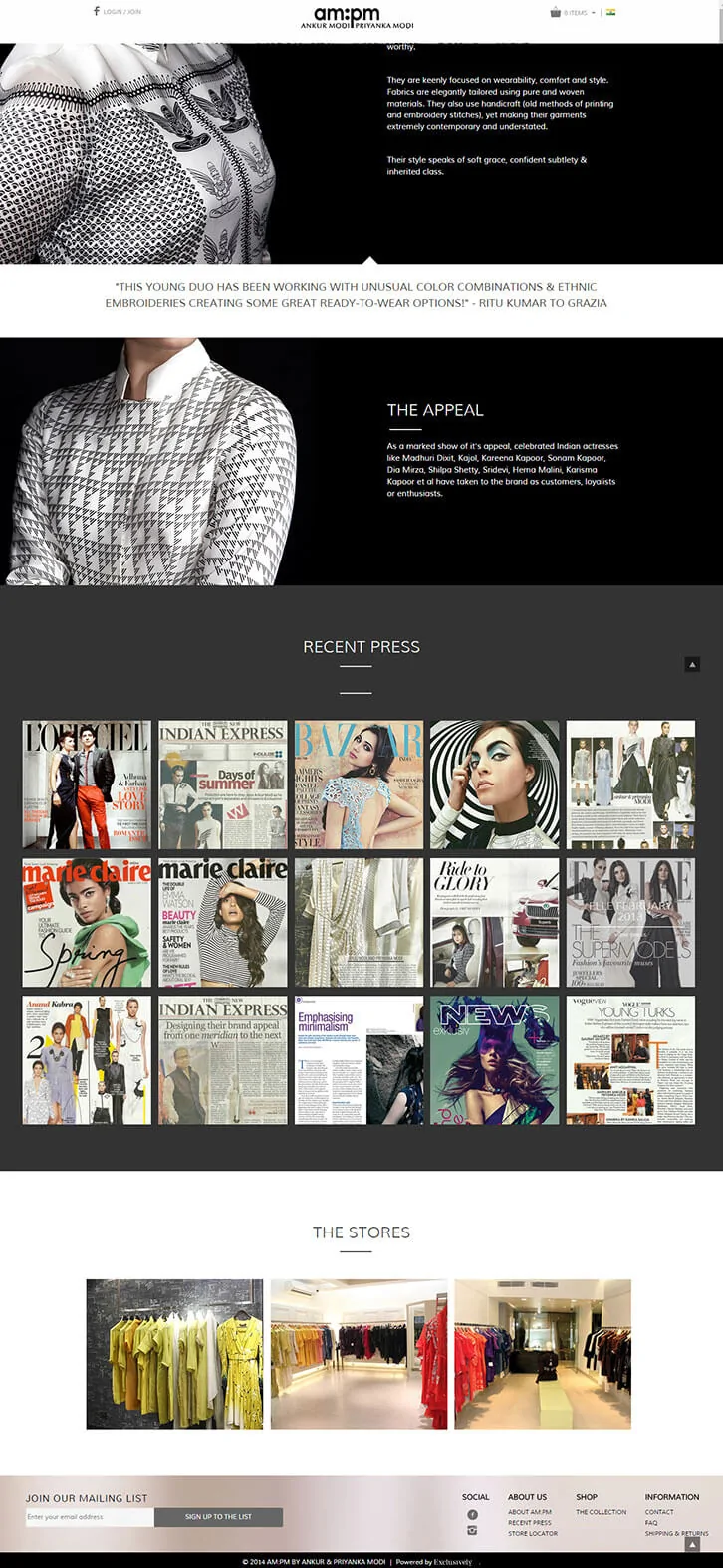 Portfolio and e-commerce website for famous indian fashion designer Ankur Modi and Priyanka Modi - AMPM.in