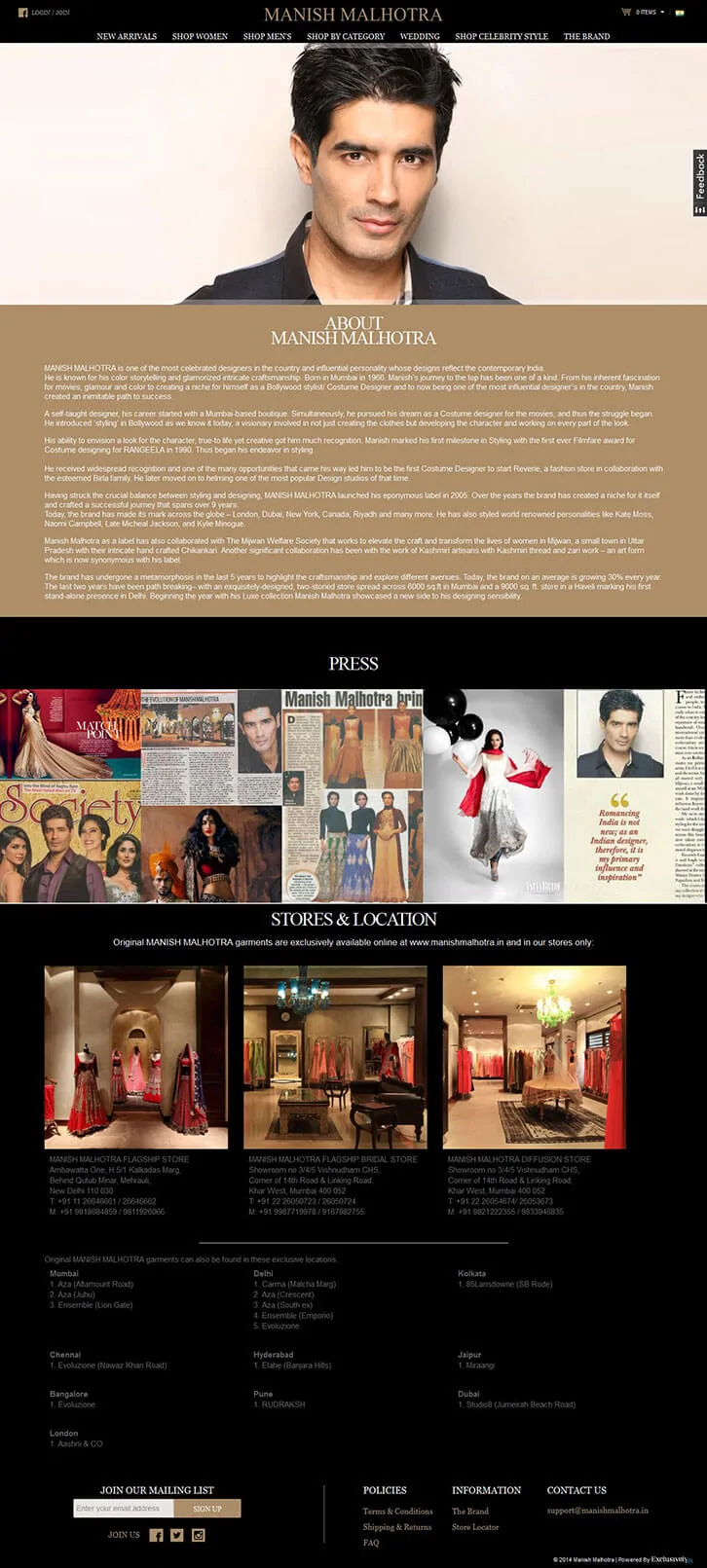 Portfolio and E-Commerce Website for Famous Indian Fashion Designer - ManishMalhotra.in